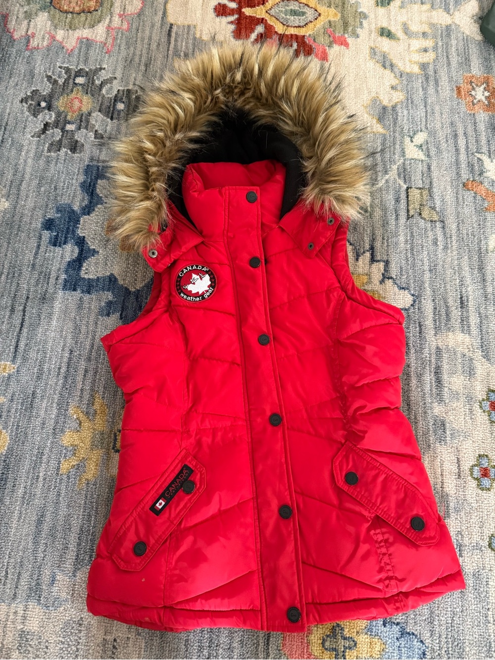 Canada Weather Gear Red Fur Puffer Vest Small